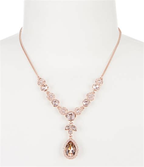 givenchy crystal accented pear pendant necklace|Givenchy crystal stone collar necklace.